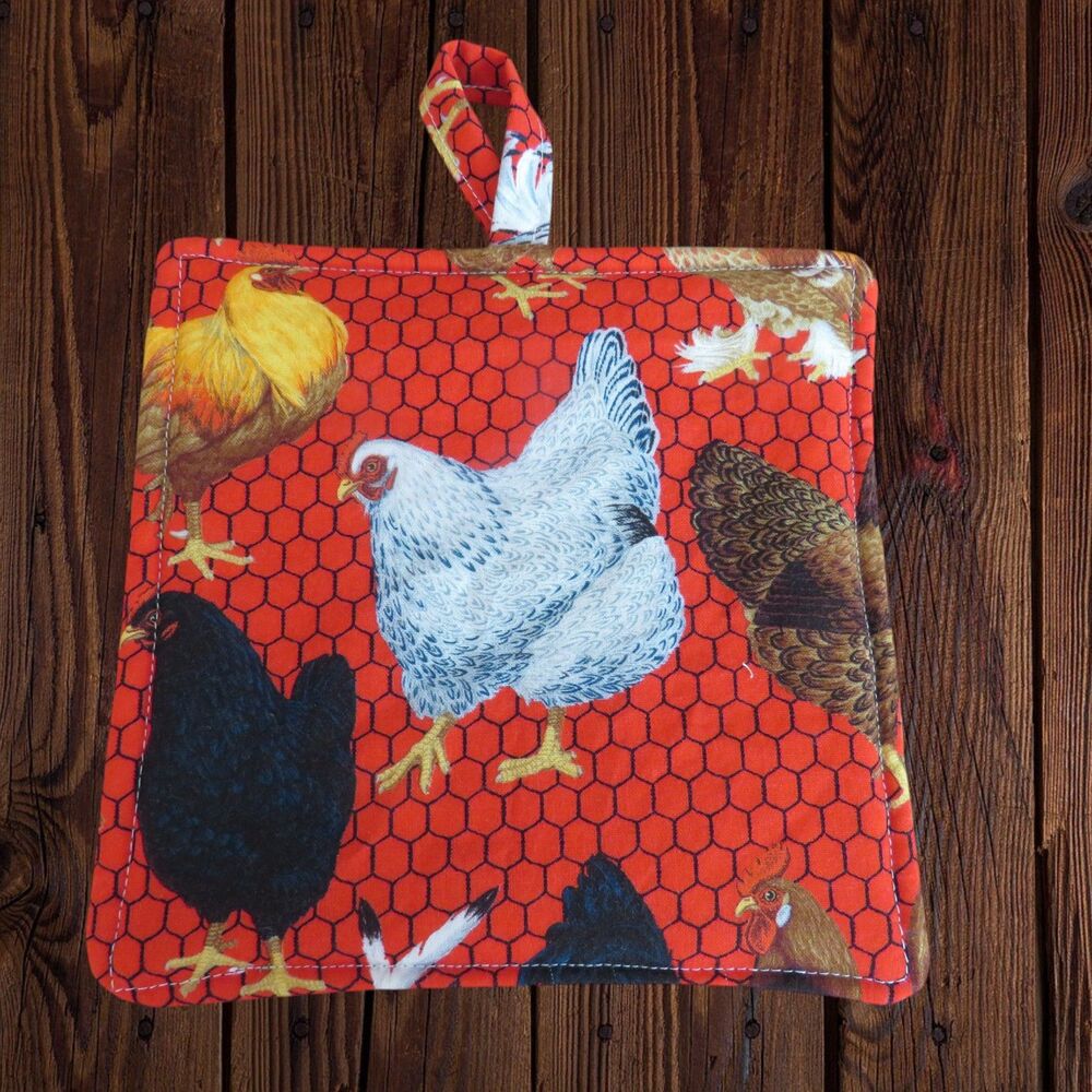 Handmade Potholder, Chickens